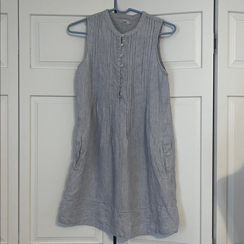 Faherty Isha 100% Linen Mini Dress blue and white stripe size S - Picture 8 of 8
